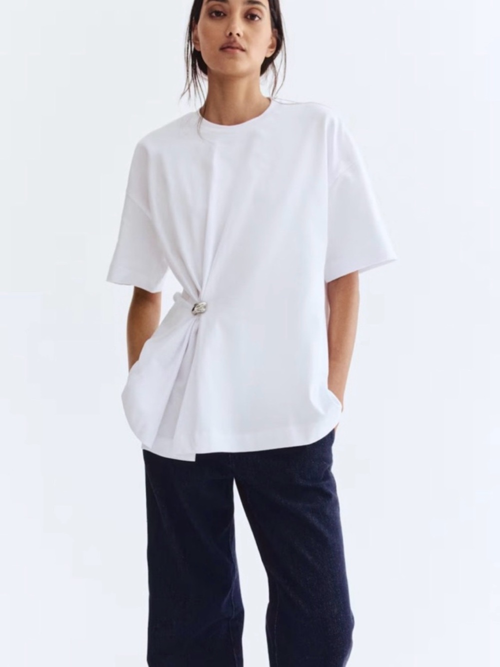 H&M NWT White Short-Sleeve Hardware Detail Tee